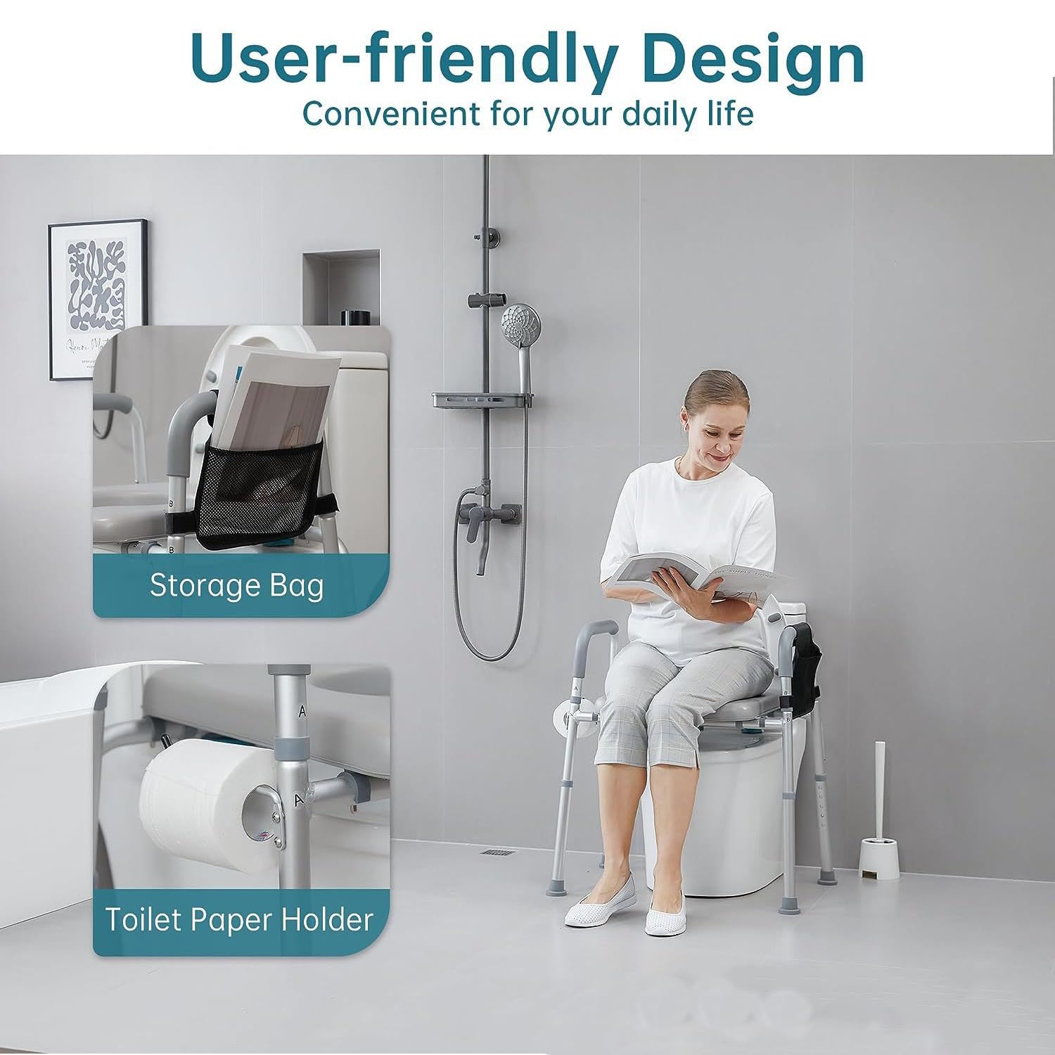 HEYOUTH Barra bagno disabili,Maniglie WC,Supporti Bagno per Disabili,Braccioli per wc,Sostegno per Wc,regolabile in altezza,Supporto WC per Anziani,Si adatta a qualsiasi toilette