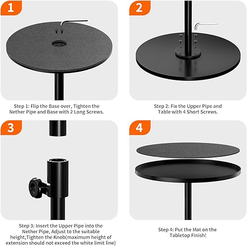 Miniatura 6 de Mesa auxiliar de metal, mesas auxiliares ajustables en altura para sala de estar, mesa auxiliar pequeña para espacios pequeños, mesa redonda para