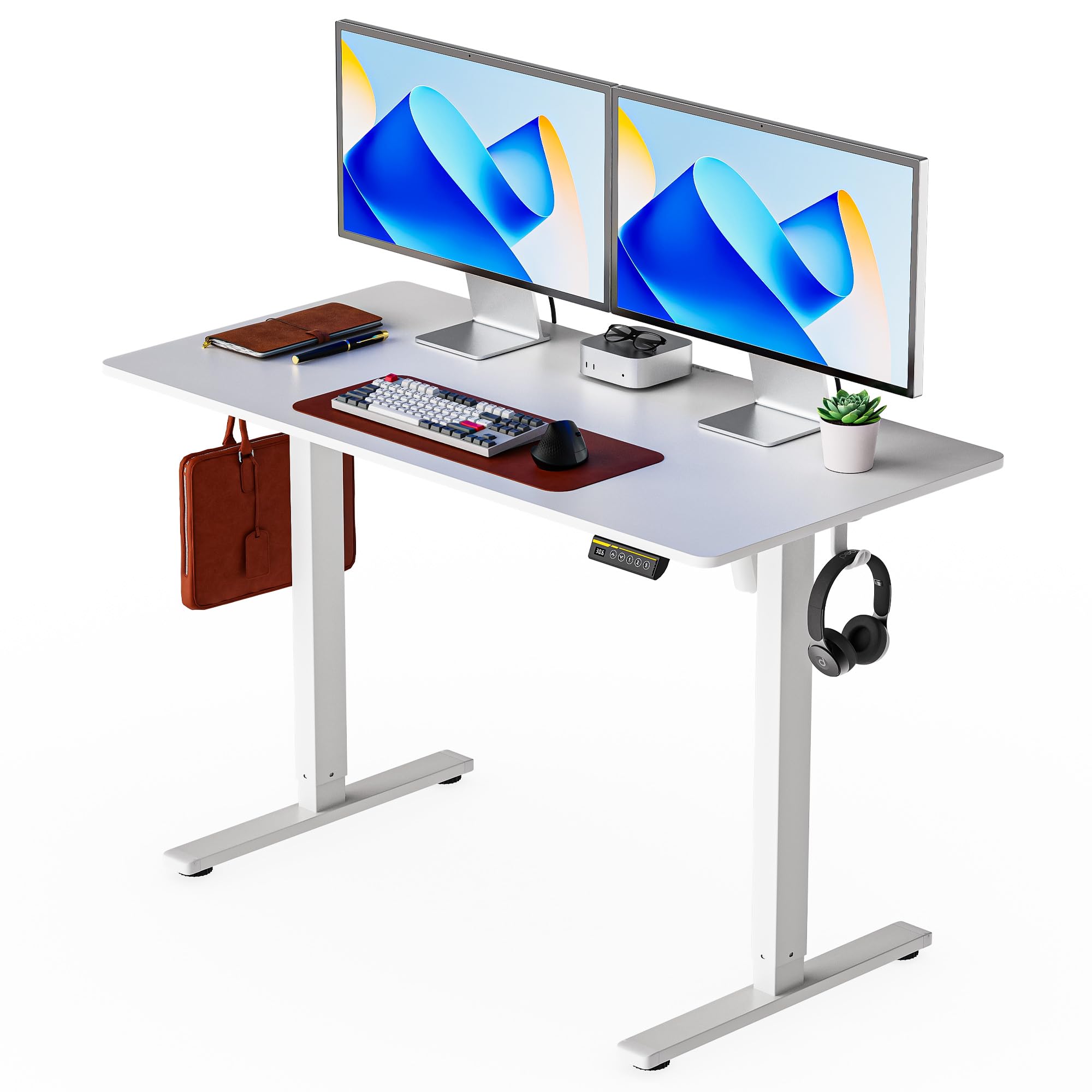 Höhenverstellbarer elektrischer Stehtisch, ergonomischer Schreibtisch mit feststellbaren Rollen, Bürotisch für Heim- und Büroarbeit, Weiß 120x60cm