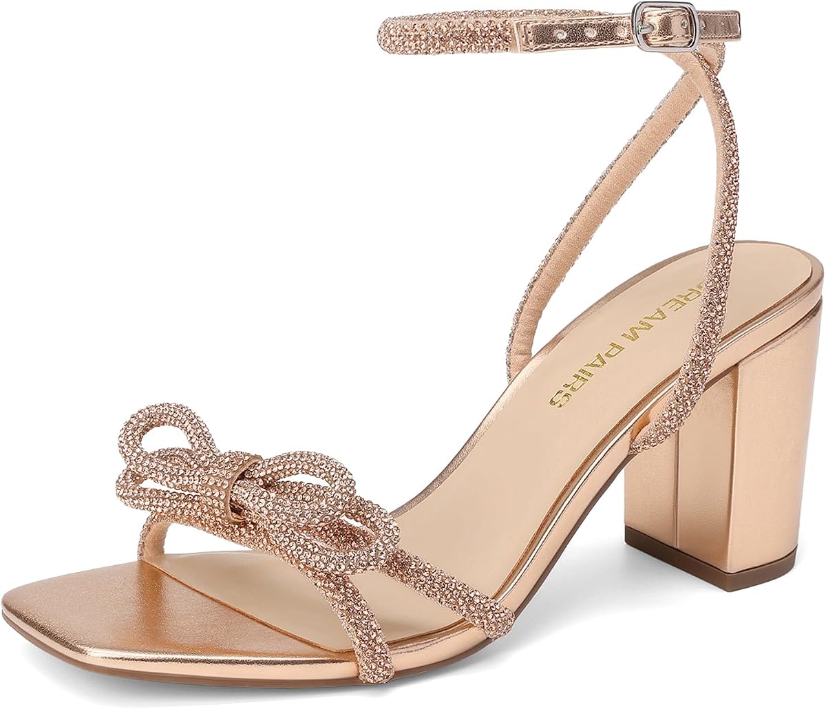 DREAM PAIRS Sandalias de tacón bajo y grueso con correa al tobillo para mujer