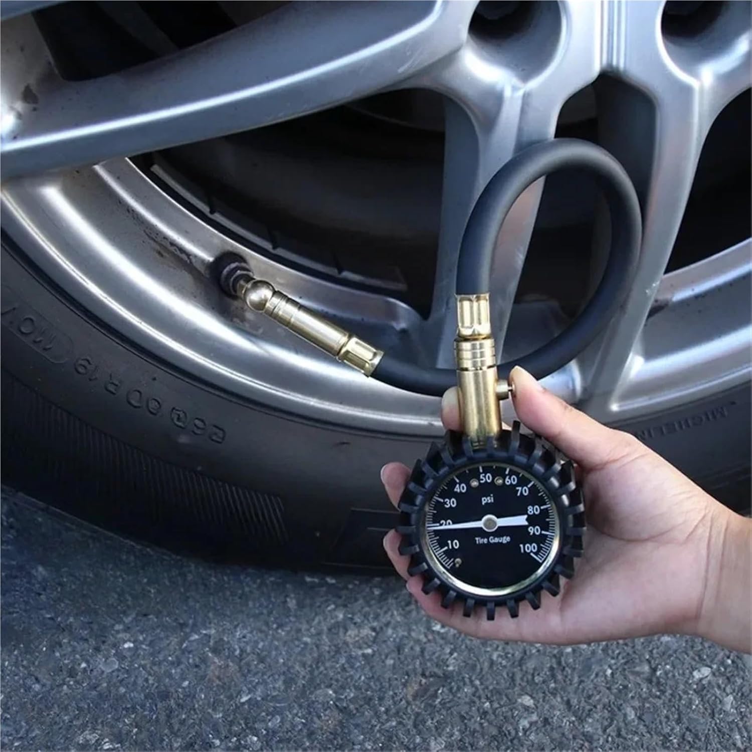 TPMS Precise Car Tire Pressure Gauge - Copper Valve with Hose, Deflation Function Fit for Accurate Pressure Measurement Precise(Gauge Tube)