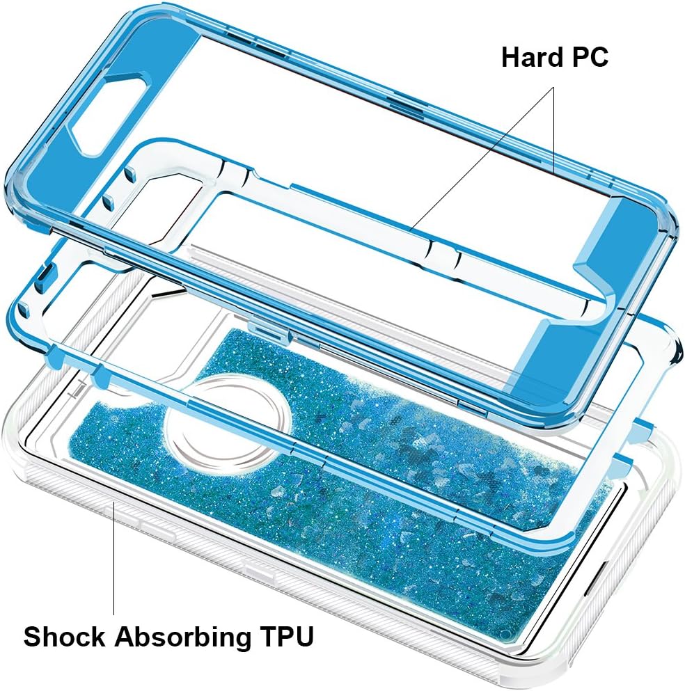 Anuck Case for iPhone 8 Case, for iPhone 7 Case (4.7 inch), 3 in 1 Hybrid Heavy Duty Defender Case Sparkly Floating Liquid Glitter Protective Hard Shell Shockproof TPU Cover - Blue