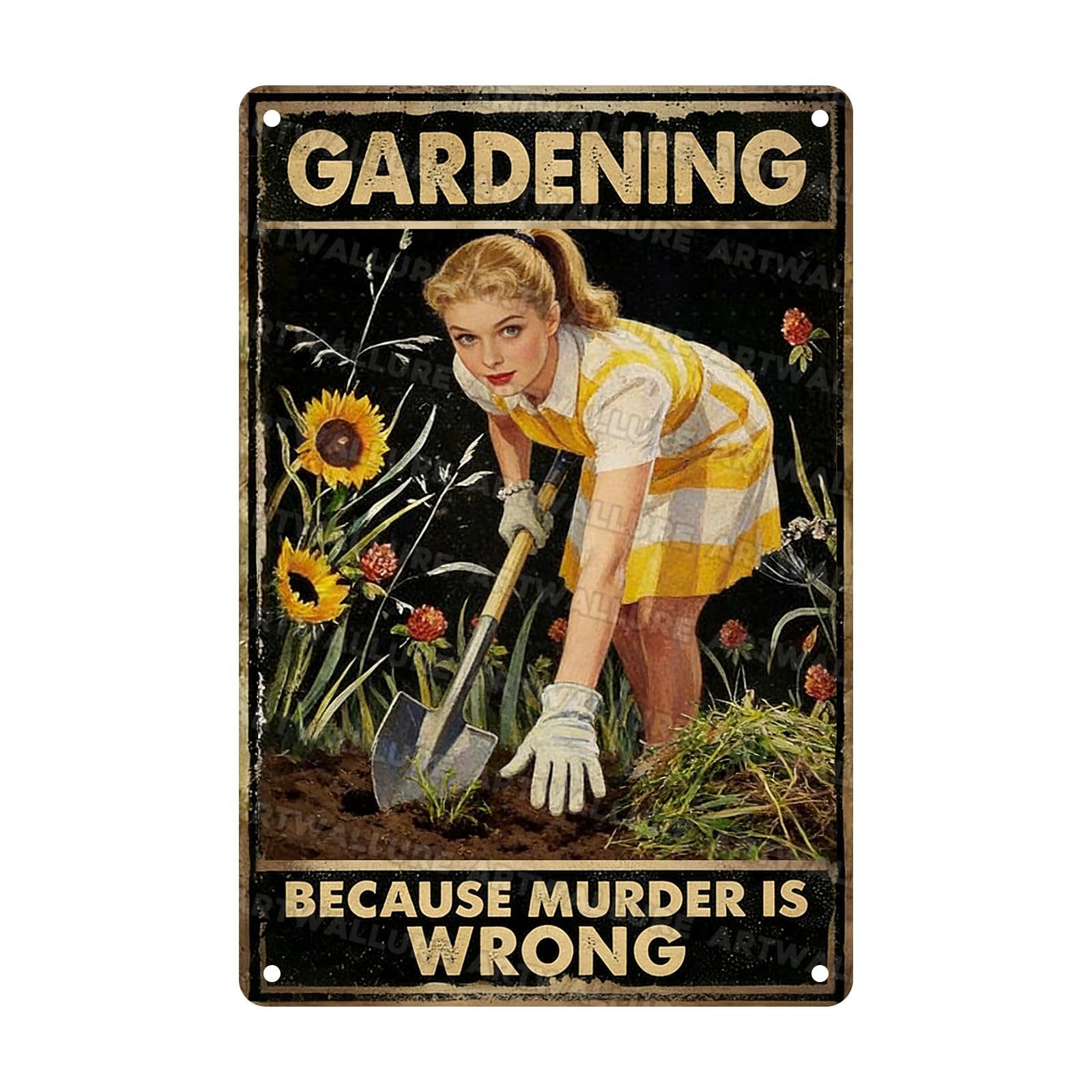 Vintage Metal Tin Sign Gardening Because Murder Is Wrong Rustic Garden Decor Outdoor Yard For Gardeners Unique Gifts 8x12inch Custom Private Property Signs
