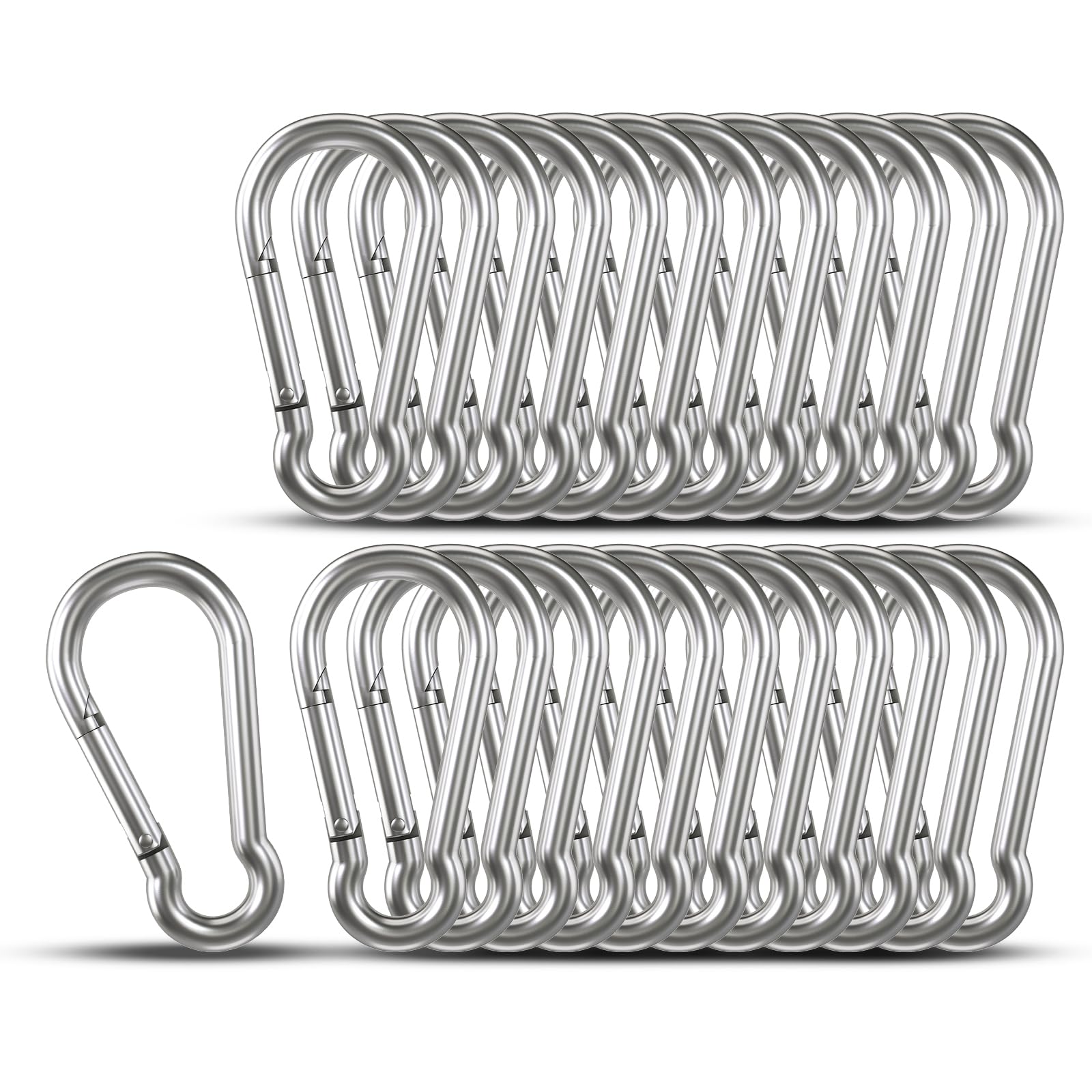 KINLINKSmall Carabiner Clip Hooks, 25pcs 1.97 inch Carabiners Heavy Duty, 304 Stainless Steel Spring Snap Hook Fits Camping Hiking, Metal Clips for Rope Chain Keys Rings