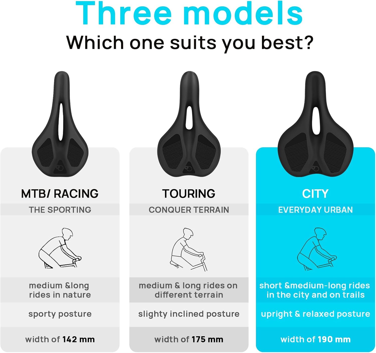 FIFTY-FIFTY Mountain Bike Seat, Comfortable Memory Foam Bicycle Seat, Lightweight Waterproof Bicycle Saddle for Men and Women, Compatible with MTB, Road Bike, E-MTB