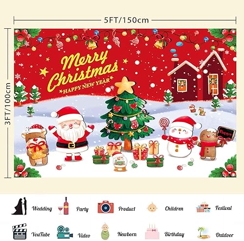 Miniatura 10 de Cartel de fondo de Feliz Navidad, decoraciones de fiesta de Navidad para niños, fondos rojos de Navidad para fotografía, nieve, árbol de Navidad,