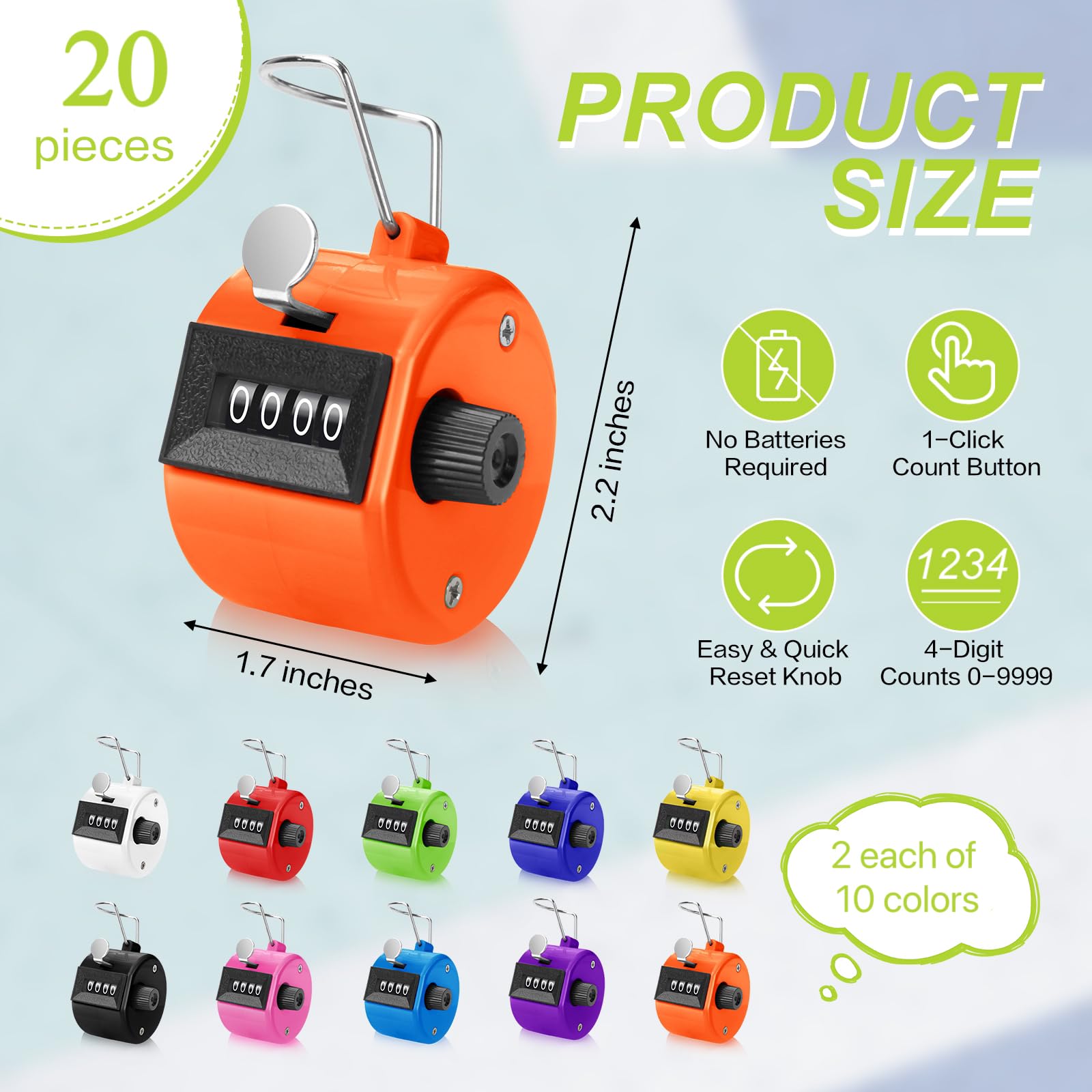 20 Pieces Handheld Tally Counter 4 Digit Mechanical Clicker Counter Multicolour Handheld Counter Clicker Plastic Pitch Counter for Counting School Golf Coaching Sports Knitting Events (20 PCS)