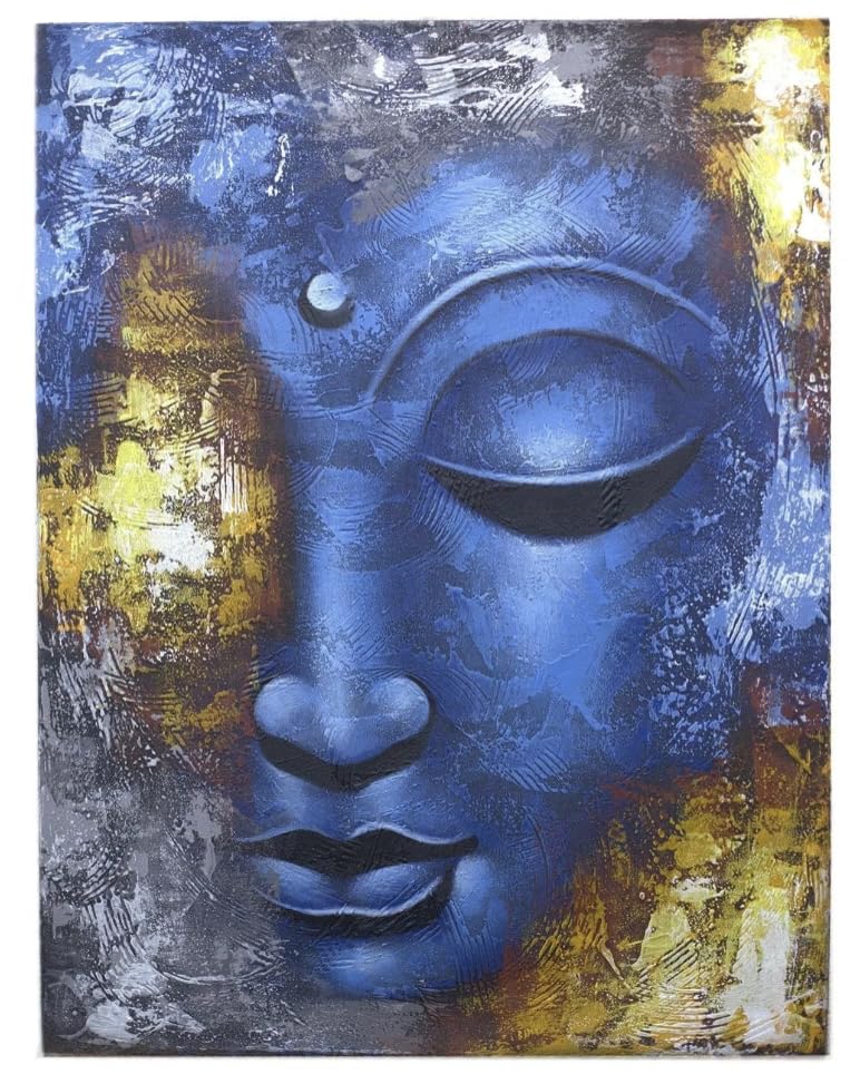 Tableau Bouddha visage bleu fait main 80x60cm pour remplacer les affiches sans âme