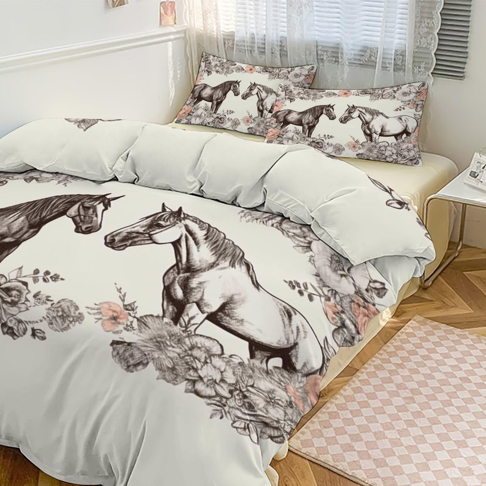 Housse de couette premium ultra douce et respirante avec parure de lit 3 pièces motif chevaux