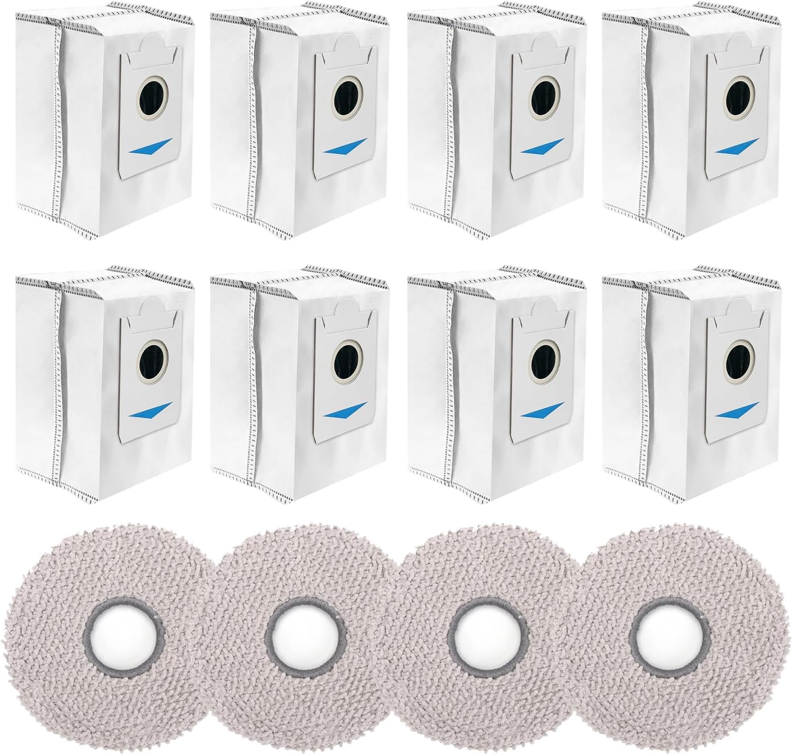 12 PCS Dust Bags Mop Cloths Kit Replacement for Ecovacs Deebot X2 Omni / X2 / X2 Pro / DEX86 Robot Vacuums Spare Parts, 8 Dust Bags, 4 Mop Cloths
