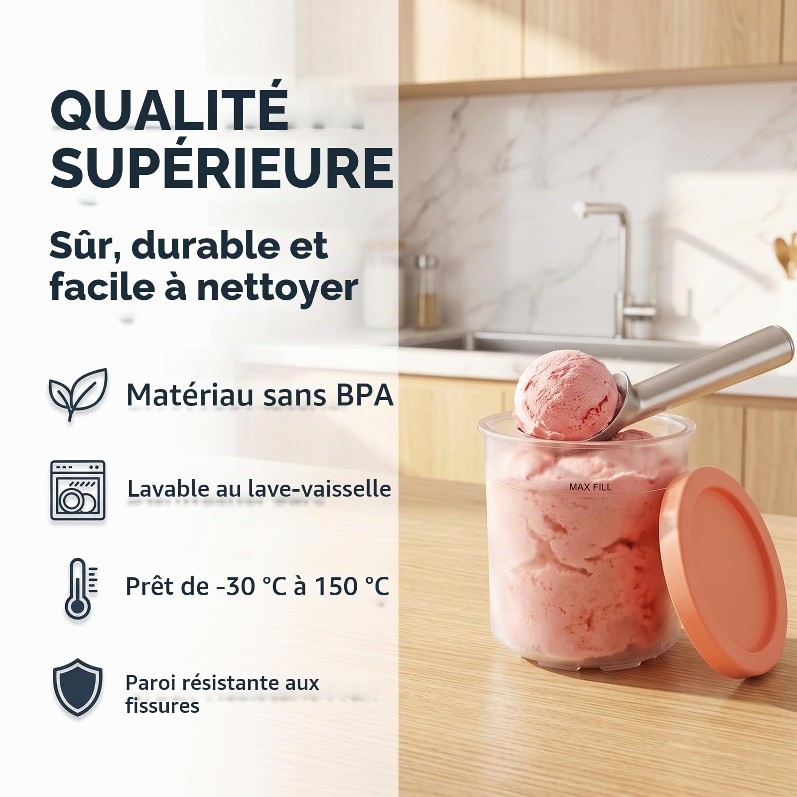 Conteneurs pour Ninja Creami, Lot de 4 Tasses de Remplacement & Ensemble de Conteneurs Deluxe, Tasses de 500ml avec Couvercles Colorés, sans BPA et Lavables au Lave-Vaisselle, Compatible