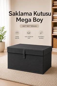 Çok Amaçlı Saklama Kutusu Düzenleyici Kapaklı Sandık Tipi Kutu Hurç Organizer 3 Lü Set (Antrasit, MEGA 60x40x30 Cm)6