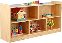 suureks Montessori Toy Shelf 47" Wooden Storage Organizer, 2-Tier Bookshelf with 5 Bins for Kids Room, Playroom, Nursery