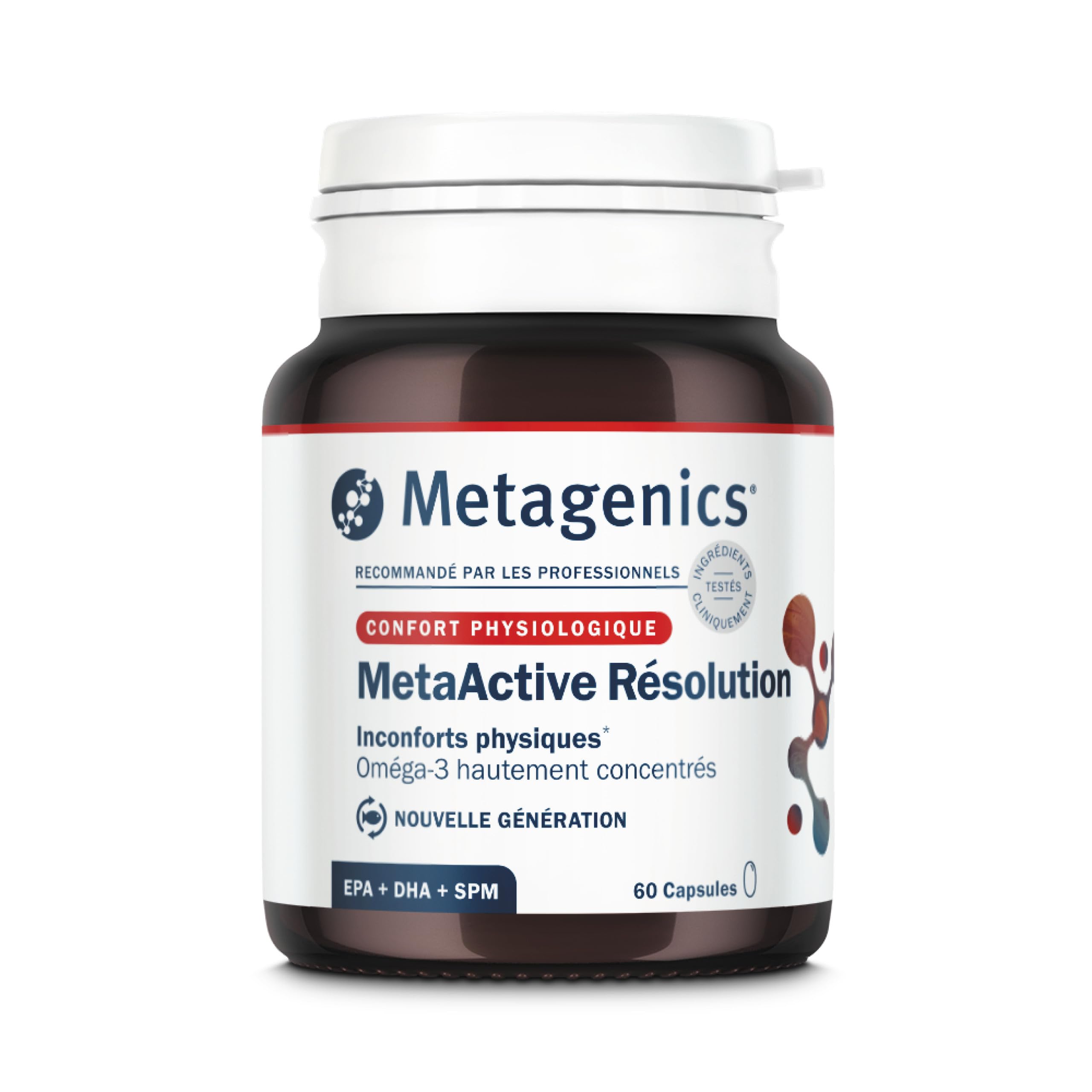 Metagenics MetaActive Résolution, Oméga-3 EPA/DHA SPM, 60 Gélules | Huile de poisson riche en EPA et DHA. Les oméga-3 EPA et DHA contribuent à une fonction cardiaque normale.