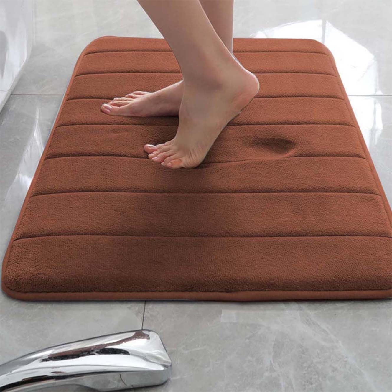 Tapis de bain extra large marron 80 x 120 cm en mousse à mémoire de forme doux