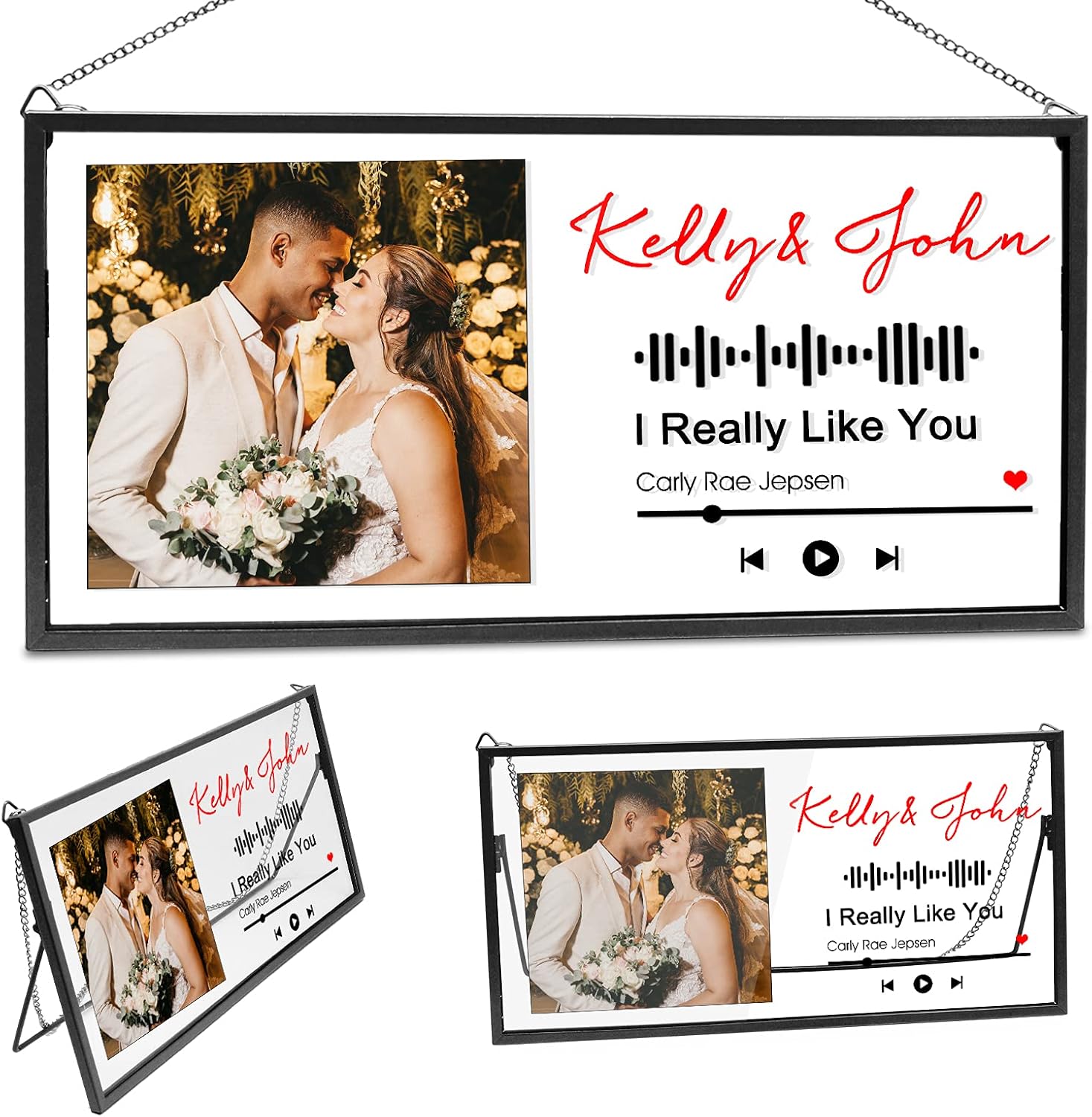 Personalized Spotfy Plaque Picture Frame Custom Acrylic Song Music Album Cover Photo Frames, Customized Scannable Spotfy Code Photo Gifts for Mother's Day, Birthday, Anniversary, Wedding, Wall Decor