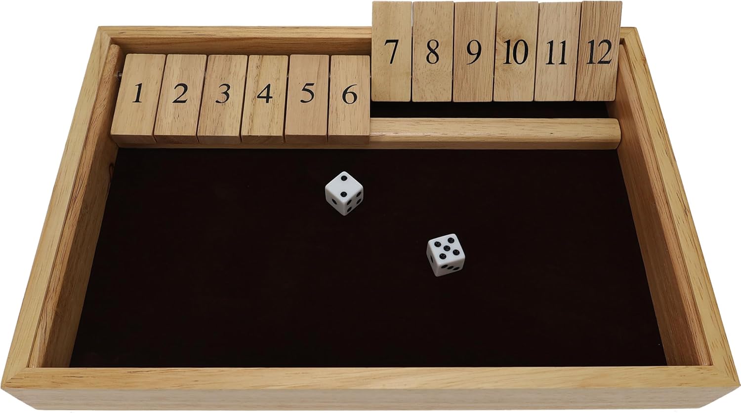 WE Games Wooden Shut the Box - Close the Box Set with 12 Number Tiles & 2 Dice Games - 13.5” Natural Wood Finish