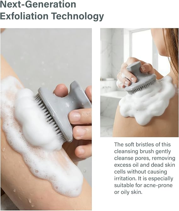 2pcs Lymphatic Drainage Brush, Handheld Silicone face Scrubber for Women Men, for Daily Care, Suitable for Sensitive, Delicate and Dry Skin (Black + Grey)