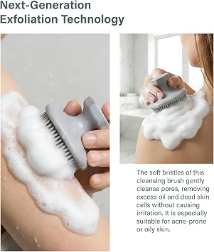 2pcs Lymphatic Drainage Brush, Handheld Silicone face Scrubber for Women Men, for Daily Care, Suitable for Sensitive, Delicate and Dry Skin (Black + Grey)