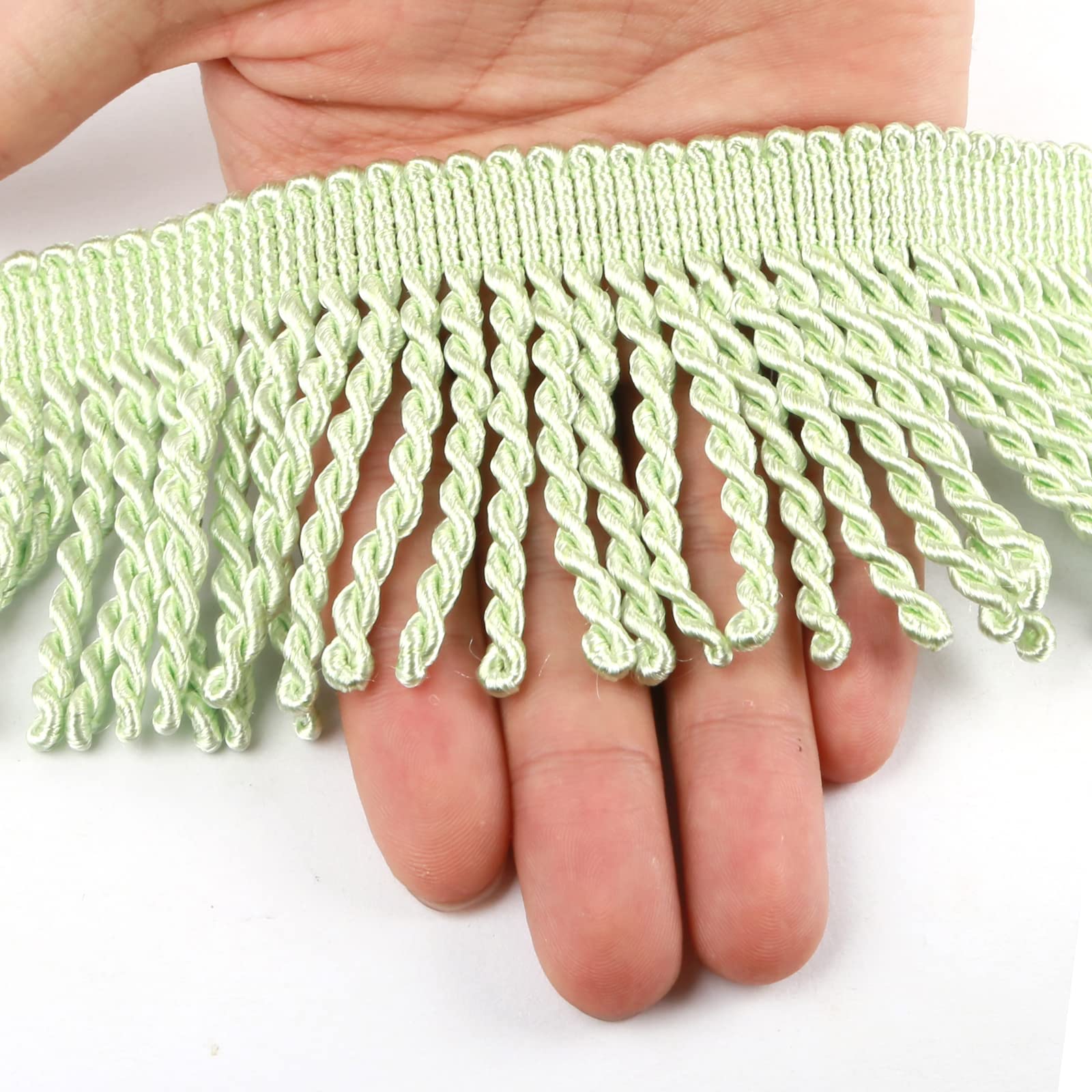 Curtain Fringes Bullion Fringe Trim 5/10 Yard x 2.5 Inches Fabric Trims Sewing DIY Decoration for Curtain Sofa Clothes (Light Green, 10yard)