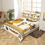 Feelyou Ancient Egypt Pattern Duvet Cover Egypt Culture Bedding Set for Kids Women Men Egyptian Style Decor Comforter Cover Yellow Brown Tribal Design Bedspread Cover 3Pcs Zipper Queen Size