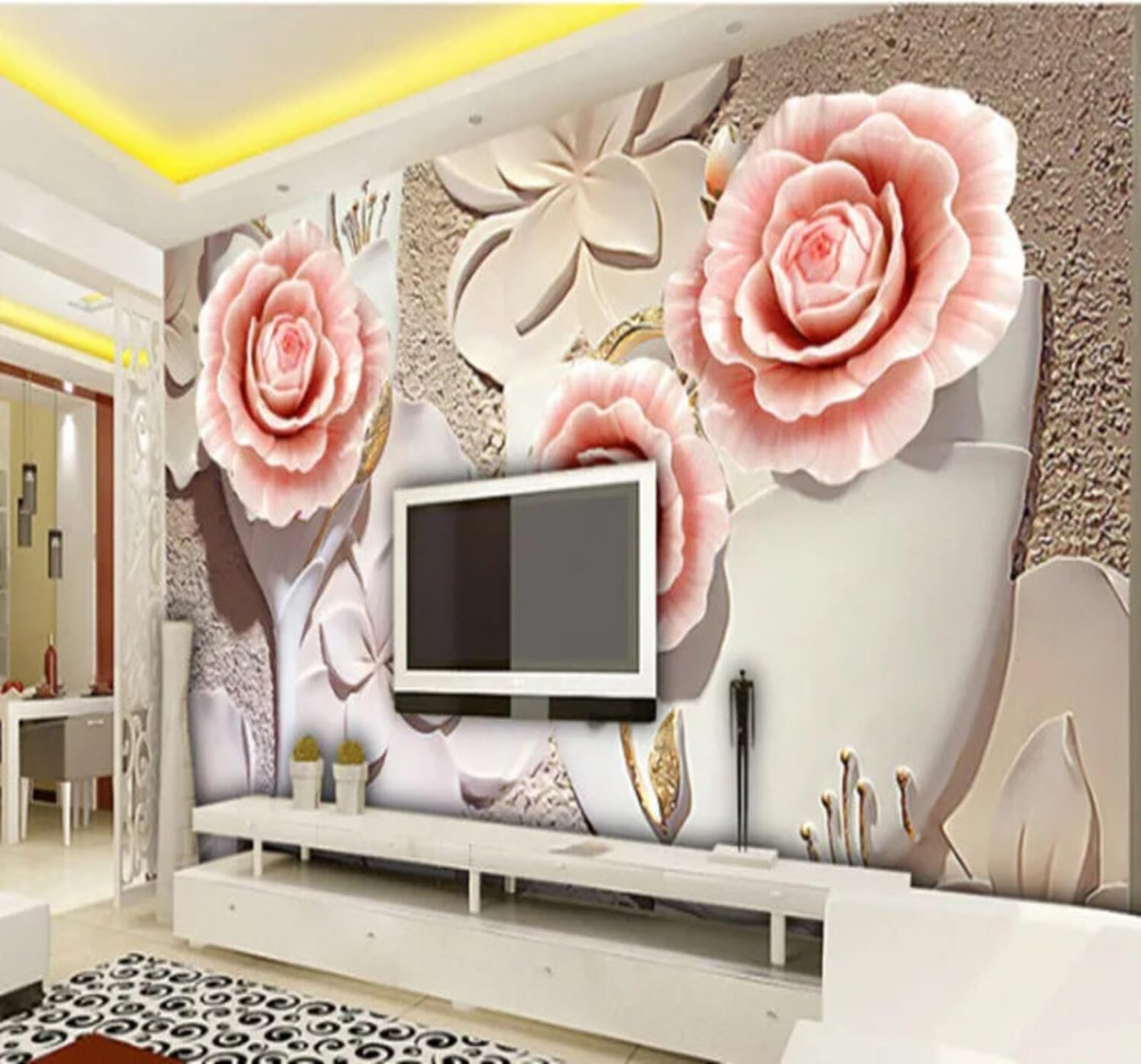 Jade Carving Beautiful Three Dimensional Rose Vase 3D Wallpaper Easy Install Feature Office Living Room Sofa Bedroom TV Background Wall Decoration-250cm×170cm