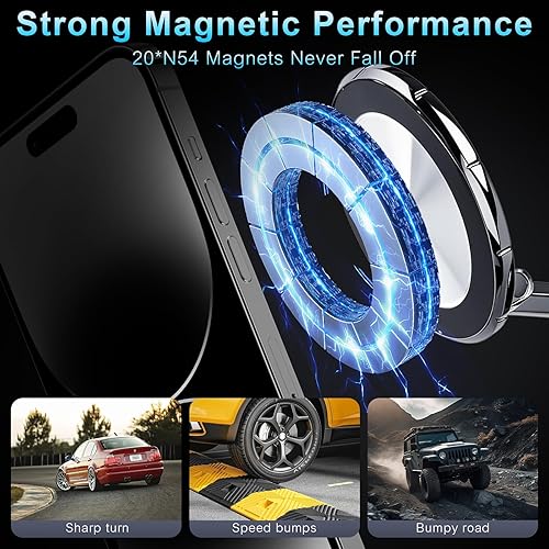 Miniatura 5 de Soportes magnéticos para teléfono para automóvil 80 libras de succión y 2600 gf magnético Soporte de teléfono plegable Magsafe ajustable de 360 con