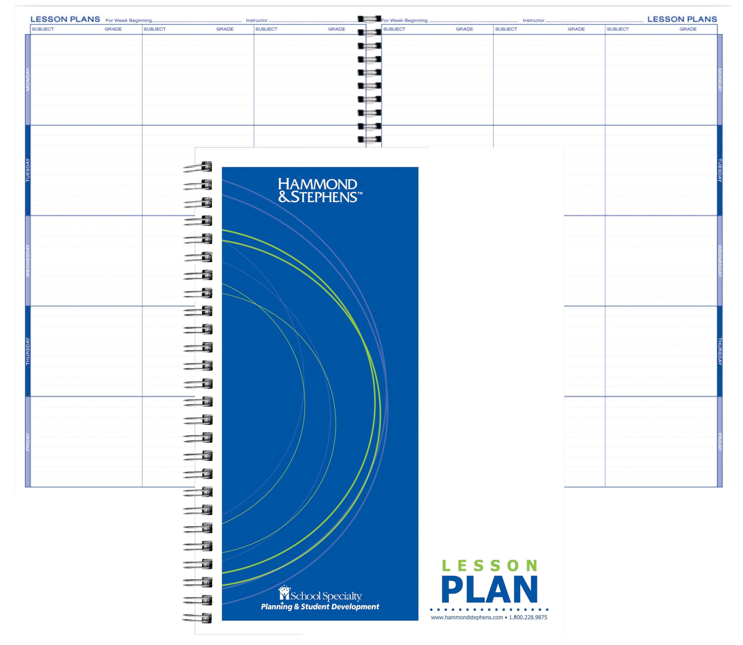 Hammond & Stephens 0456-6 P Wire-O Bound Lesson Plan Book, PolyIce Cover, 9-1/4 x 12-1/4 Inches, 6 Subjects, Green/Blue