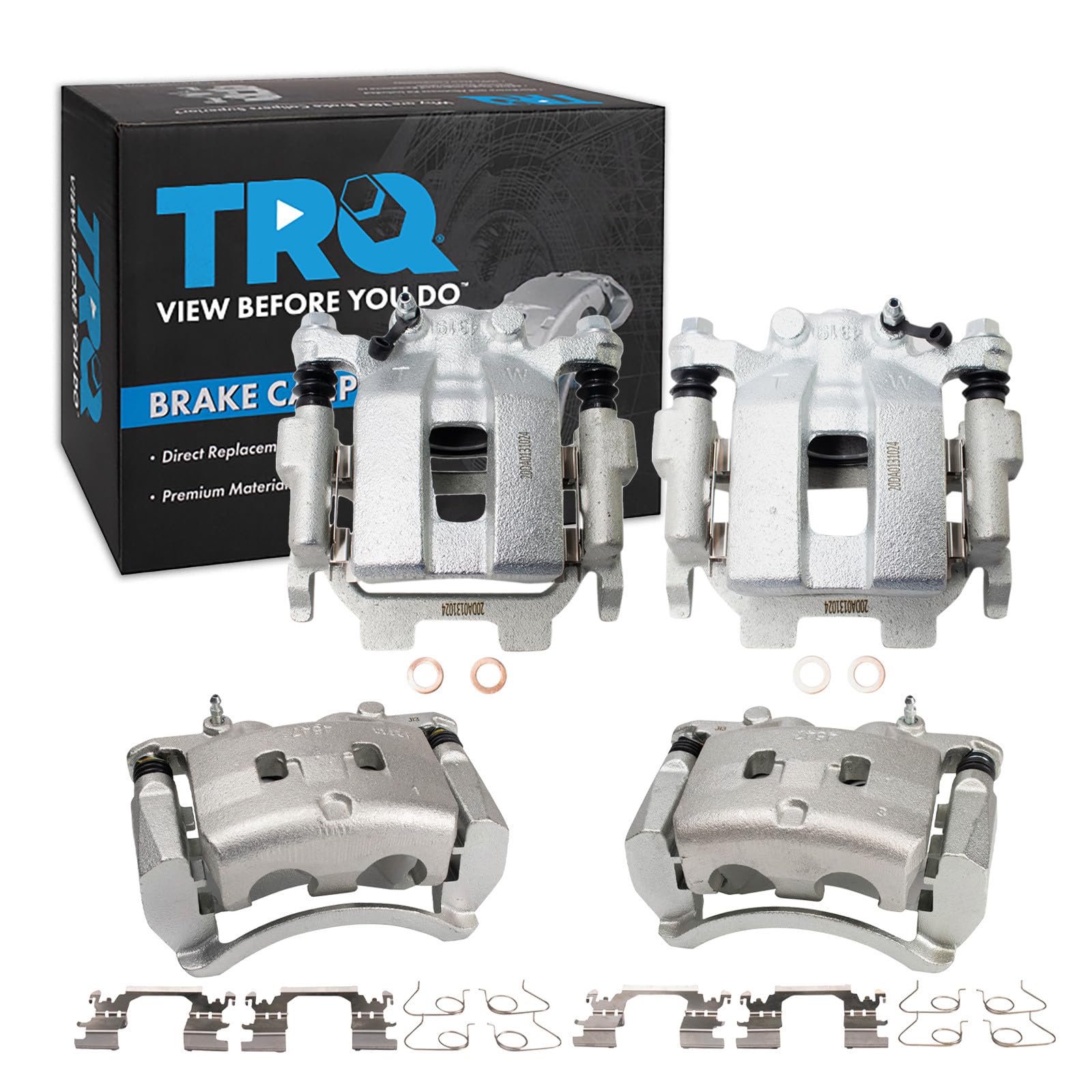 TRQ Front and Rear Brake Caliper Set Zinc Coated Brackets Compatible with 2014-2018 Infiniti Q50 2017-2018 Q60