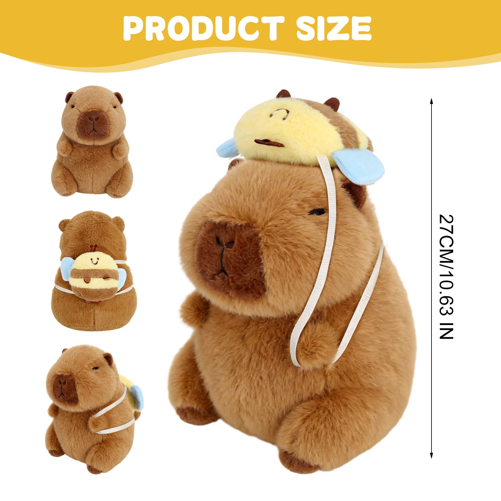 Capybara Peluche Kawaii Capybara Squishy Peluches Abeille Petite, 25CM, Anniversaire Kawaii Capibara Peluche Kapibara Anniversaire Kit Abeille Peluches Mignonne Douce Coussin Cadeau Détachable - 4