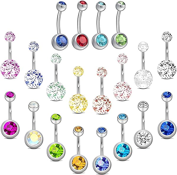 20 PCS Belly Button Bars, Belly Bar Button Piercing Color Diamond Flash Is Suitable for Both Men And Women Navel Piercing Jewelry for Pairing With Swimwear Summer Tops And Beachwear Accessorie - 1