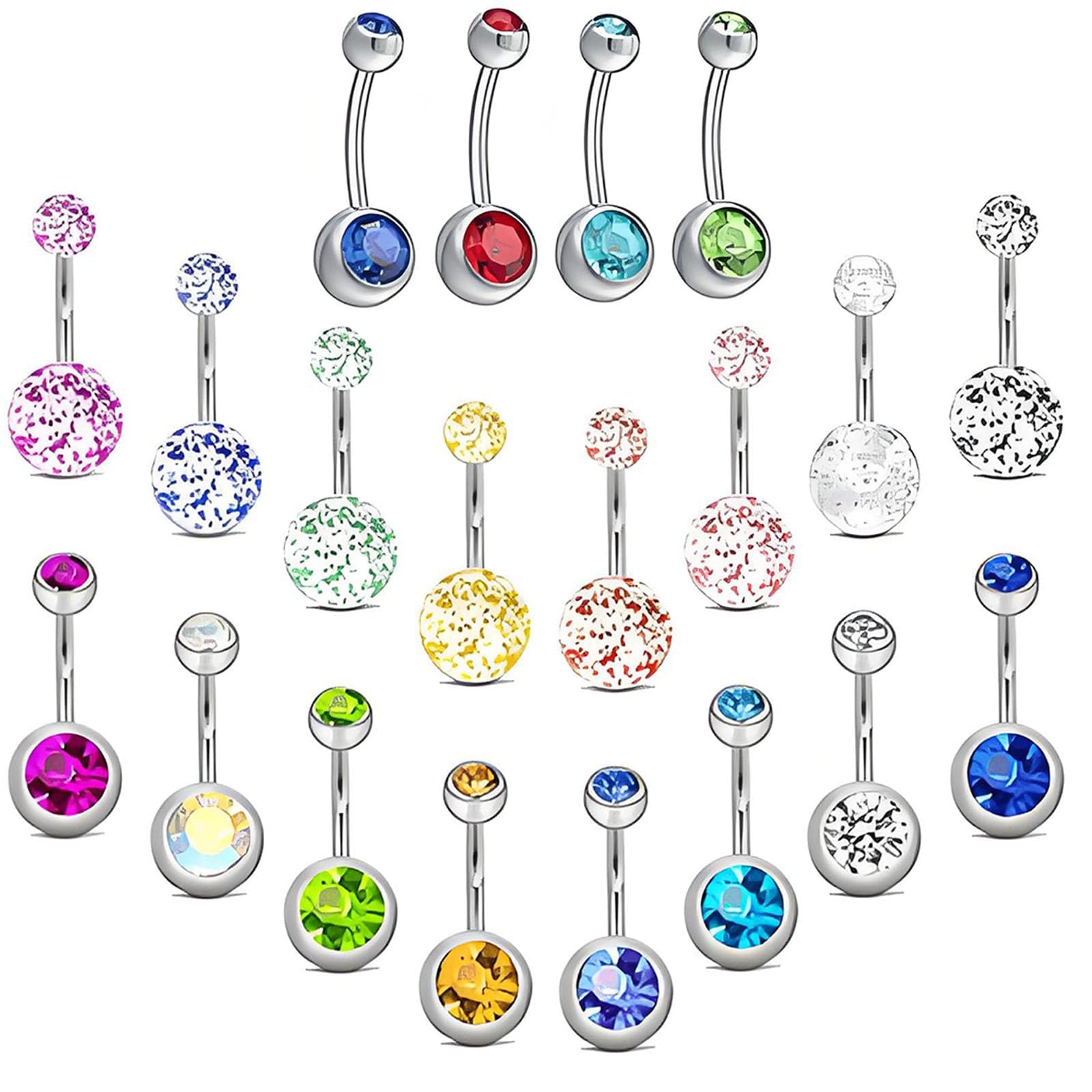 20 PCS Belly Button Bars, Belly Bar Button Piercing Color Diamond Flash Is Suitable for Both Men And Women Navel Piercing Jewelry for Pairing With Swimwear Summer Tops And Beachwear Accessorie