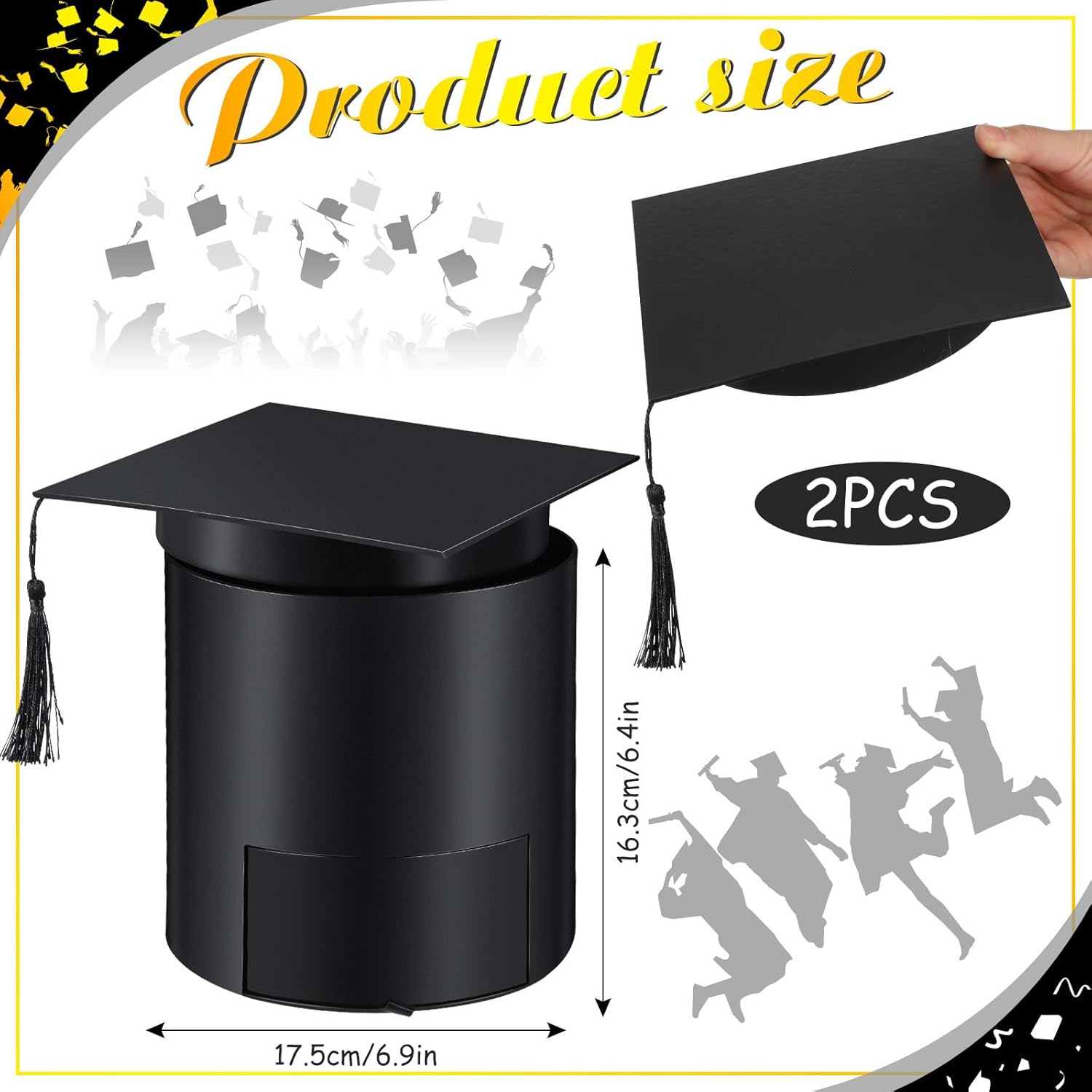Weekgrat 2 Pack 2026 Graduation Cap Candy Box Class of 2026 Graduation Cap Flower Gift Boxes, 6.9 x 6.4 in Empty Container for Grad Ceremony Party Activities Celebrations(Black,Round)