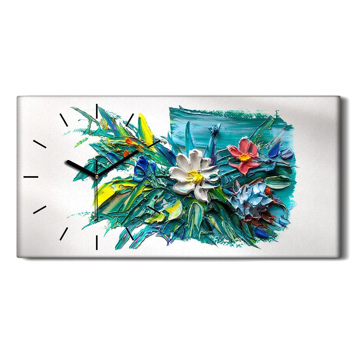 Horloge sur Toile Fleur Abstraite Sans Tic-Tac - Décoration Murale 60x30cm pour Chambre Zen