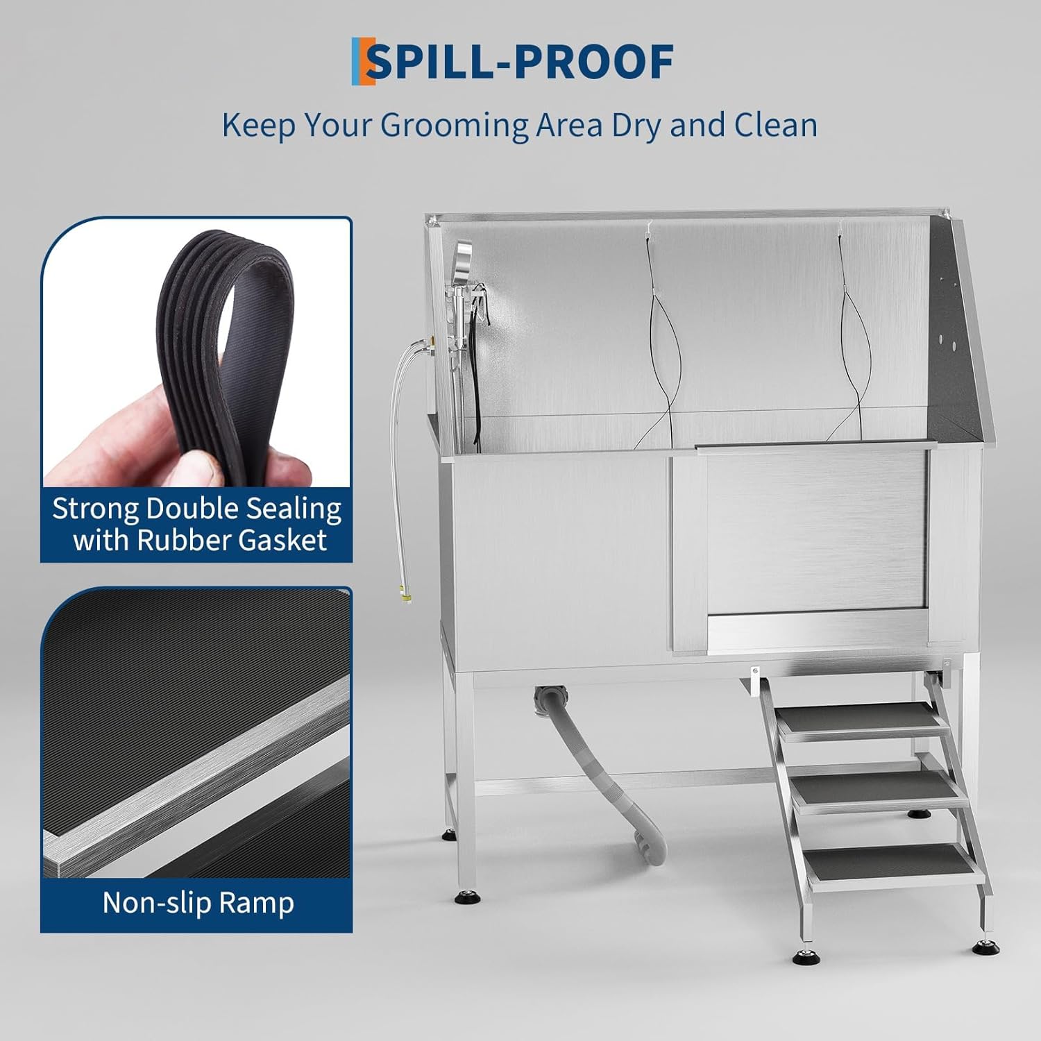 50" Dog Wash Station, Professional Stainless Steel Pet Grooming Tub with Non-Slip Ramp & Storage for Large Medium Small Dogs