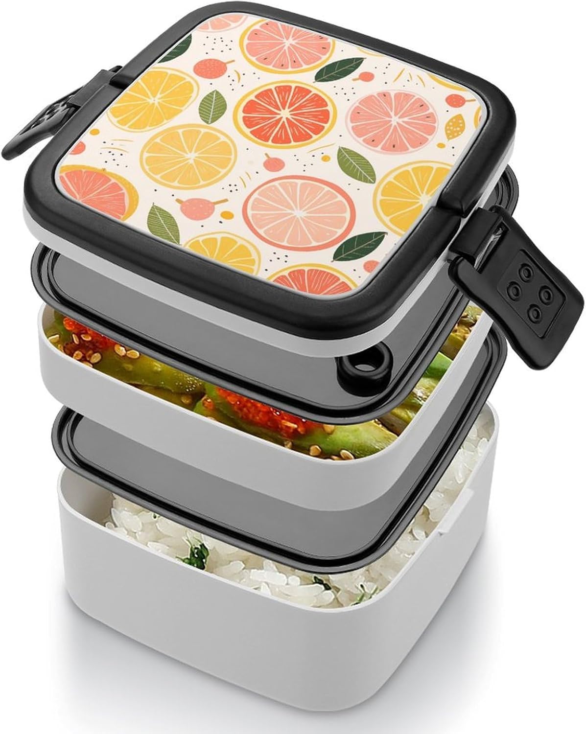 Adults Lunch Box Adult Bento Box Stackable Bento Box BPA-Free Colorful Fruit Print Lunch Box Food Container Ideal for Meal Prep, Work, And On The Go