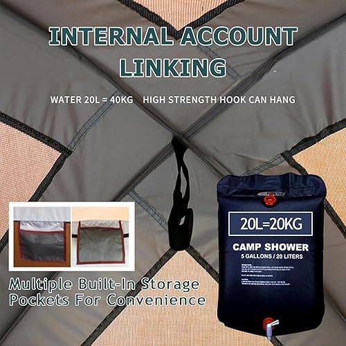 Miniatura 4 de Tienda de ducha portátil para campamento, 63 x 63 x 95 pulgadas, tela Oxford 210D, impermeable, refugio de inodoro portátil con bolsa de transporte