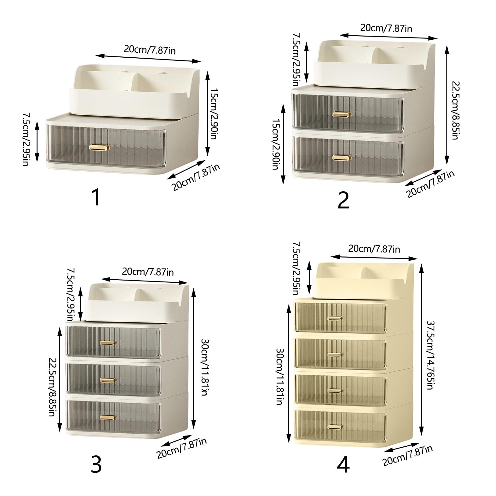 Plateau de rangement multifonction avec tiroir transparent empilable pour cosmétiques, stylos, marqueurs, boîte de rangement
