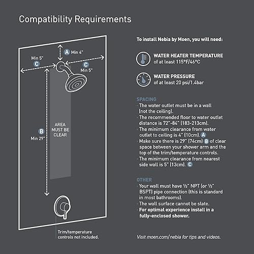 Miniatura 5 de Moen N214C0CH - Ducha de spa con ducha de lluvia, ducha de mano y muelle magnético, cromoblanco