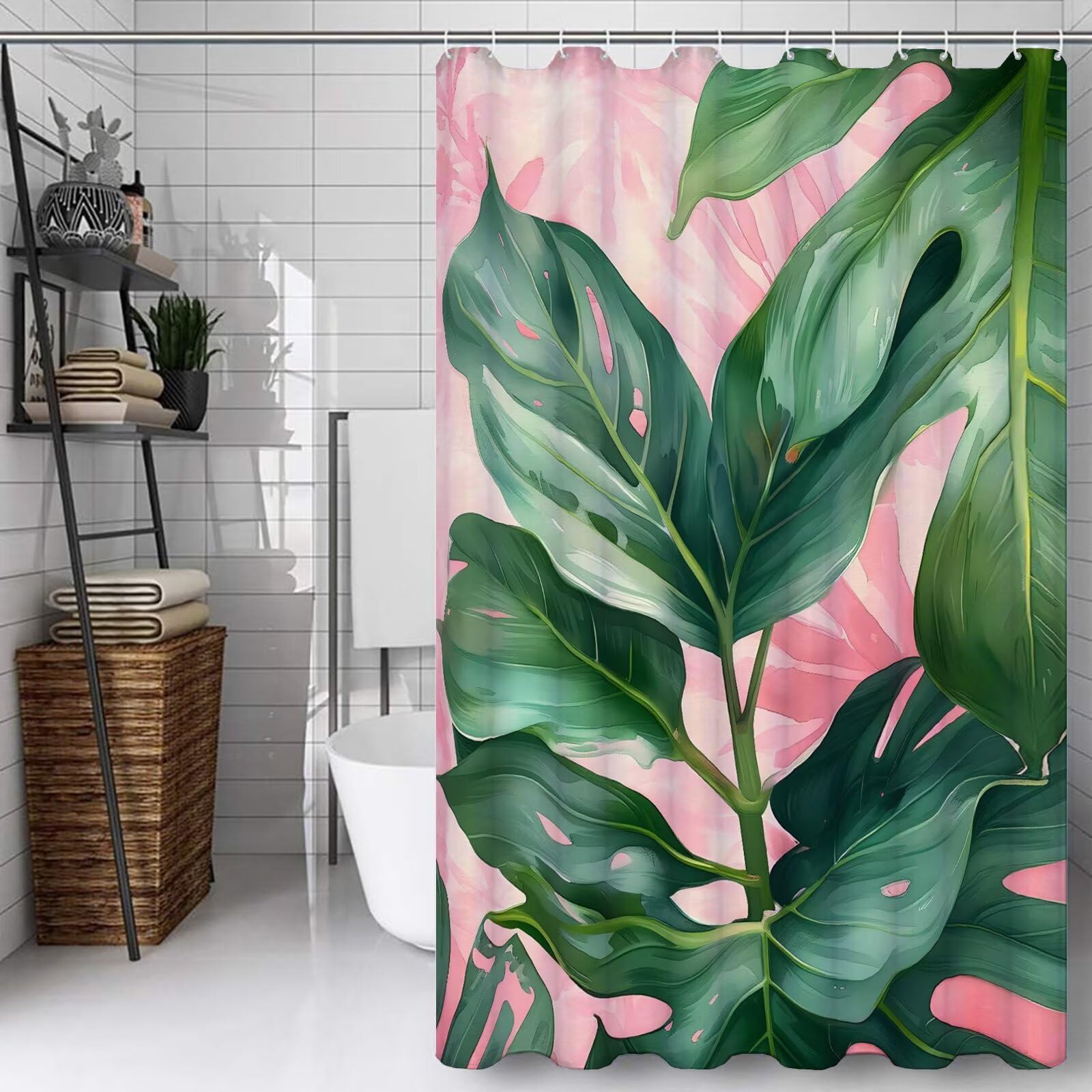 Shower curtain premium en impression polyester tissu texturé rose 150x210cm