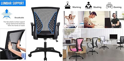Miniatura 6 de Simple Home - Silla ergonómica de escritorio de oficina de malla, soporte lumbar, taburete ajustable ejecutivo moderno, silla giratoria para dolor