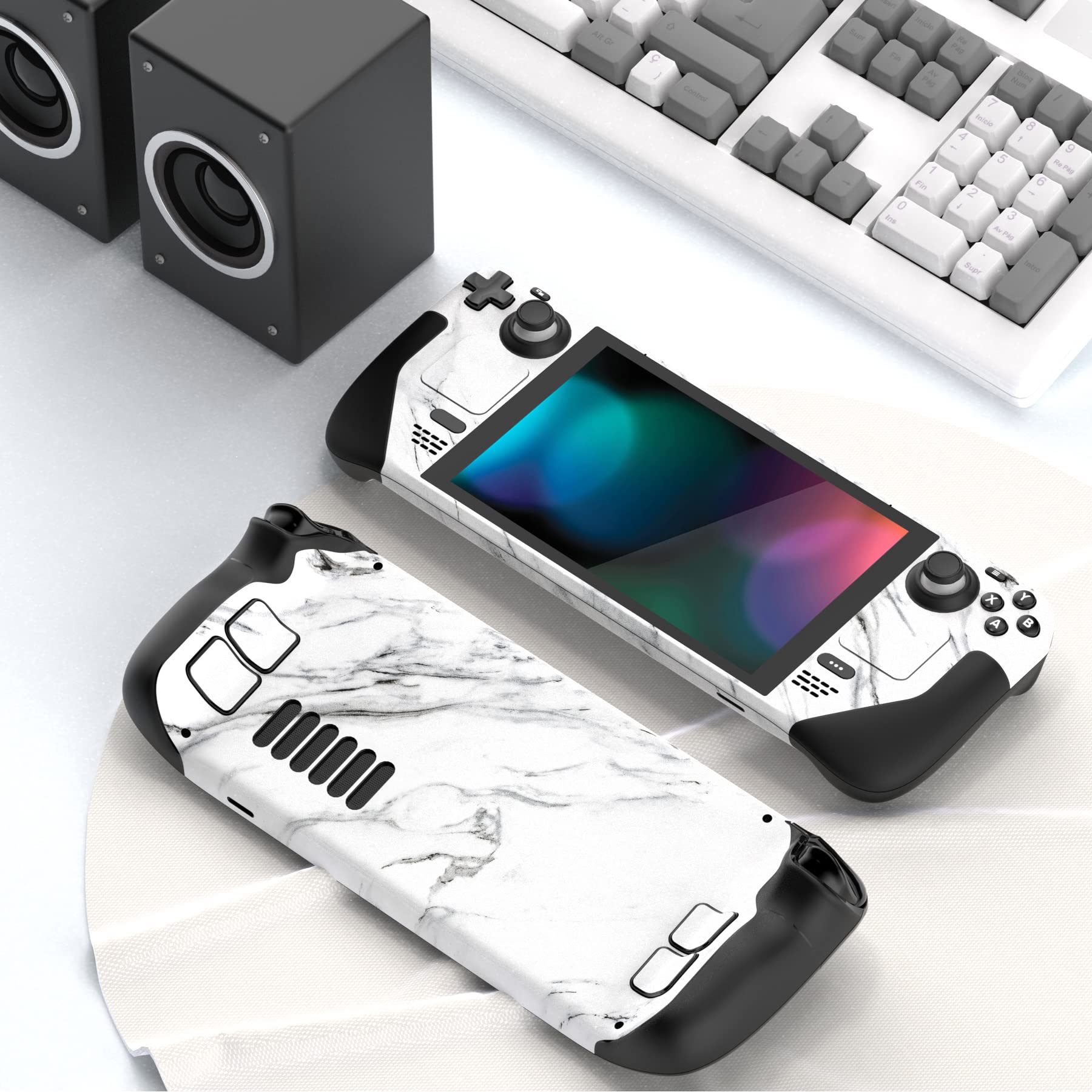 PlayVital Kit de Calcomanía Completa Protectora para Steam Deck LCD - Vinilos Skin Sticker Adhesivo, Pegatinas Personalizadas de Protección para Steam Deck OLED (Mármol Blanco Moderno)