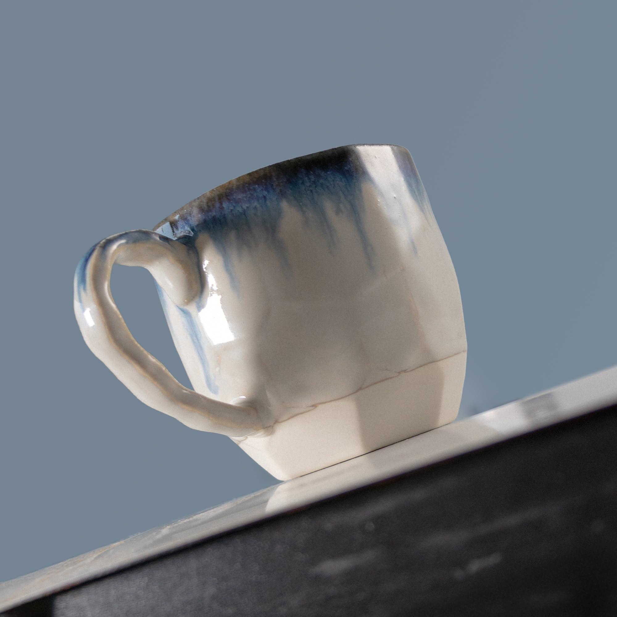 Asayu Japan Set de Tazas de Cerámica Drip Azul y Marrón - Tazas Japonesas Hechas a Mano con Efecto de Esmalte en el Borde (Set de 2)