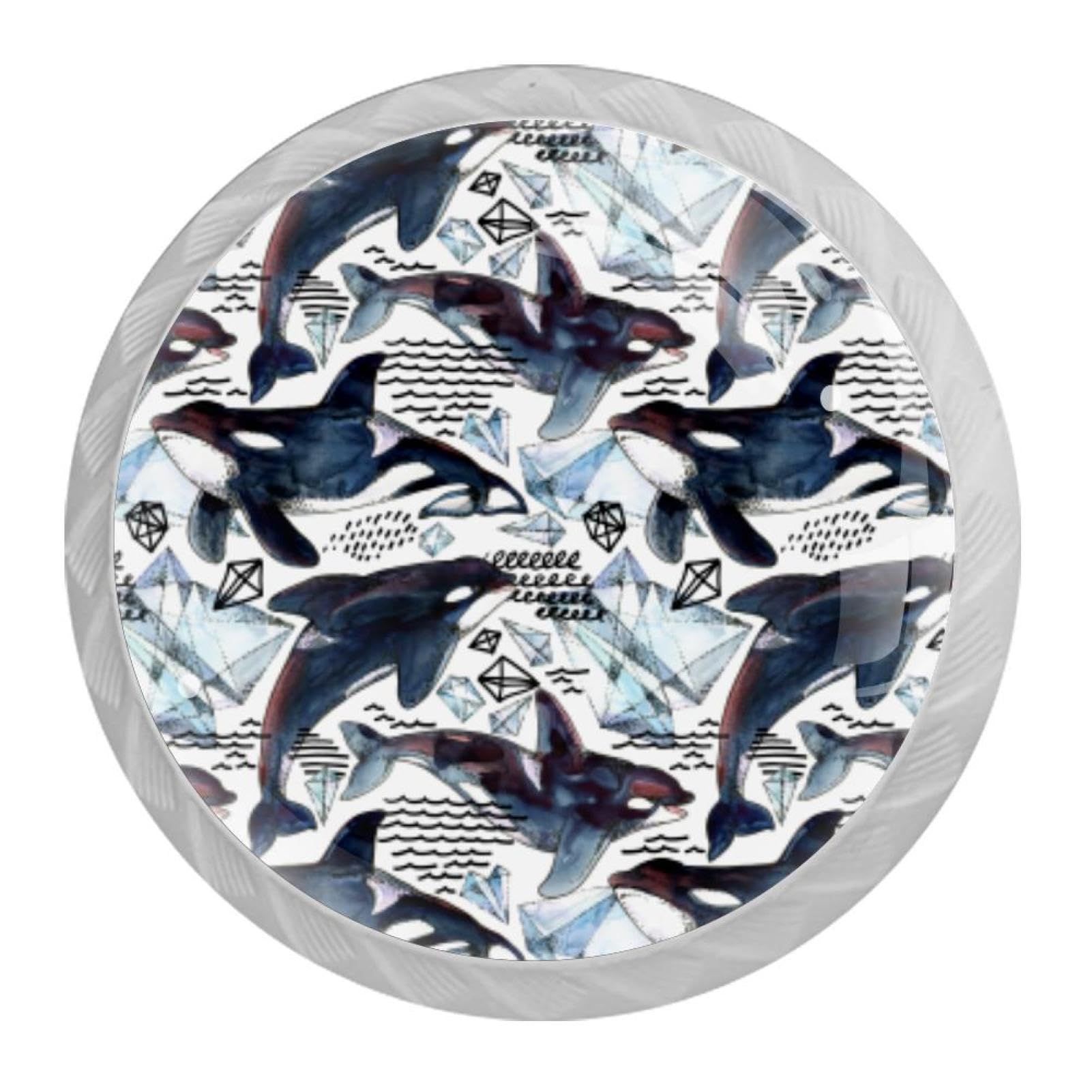 Tqmspg 4 Pieces Drawer Pulls Sharks Pattern Door Knobs Dresser Handles for Kitchen Wardrobe Cupboard Hardware Furniture