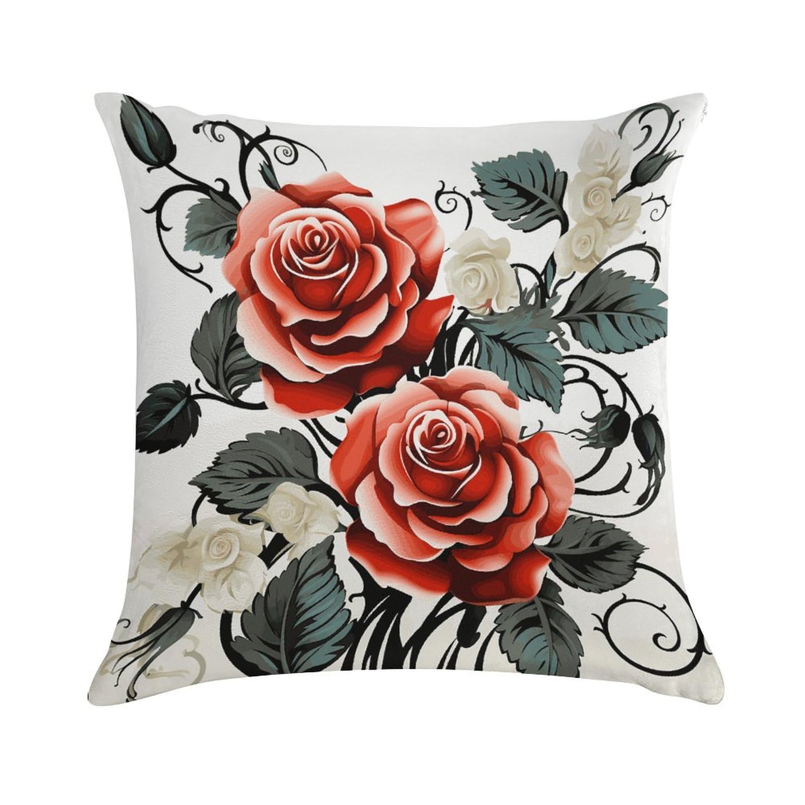 MUSM Plush Decorative Floral Rose Ivy with Leaves Spring Throw Pillow Covers Square Cushion Cases Personalized Pillowcase with Zipper Soft Lumbar Pillow Shells Luxury Cozy Pillows Shams Decoration