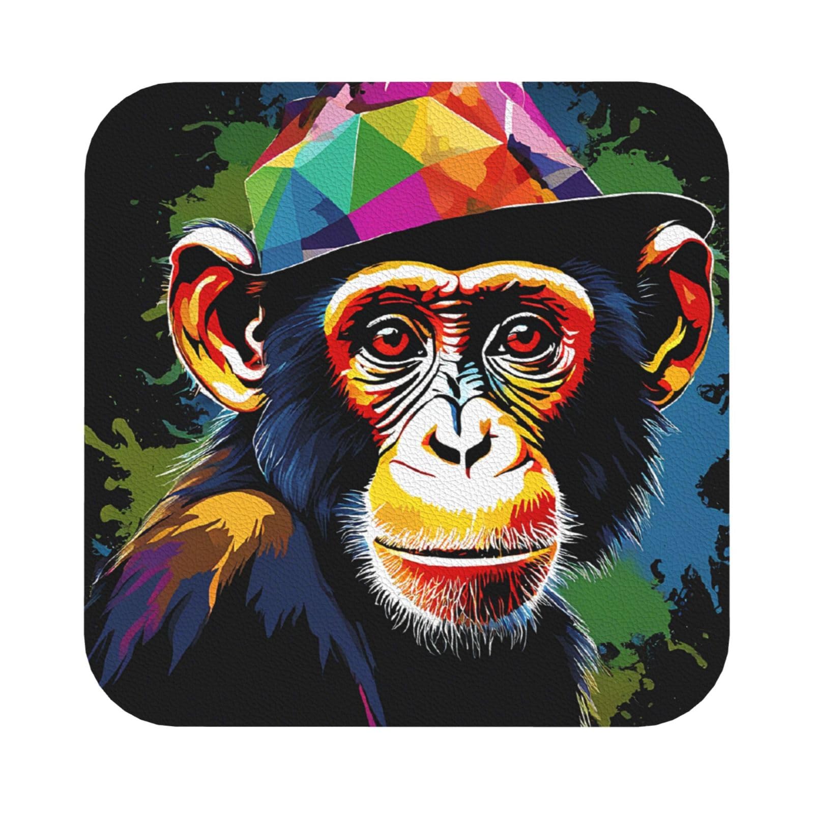 Aspoijhn Square (Monkey) Leather Coaster Set Of 6 Premium Drink Coasters For Home Office Restaurant Bar
