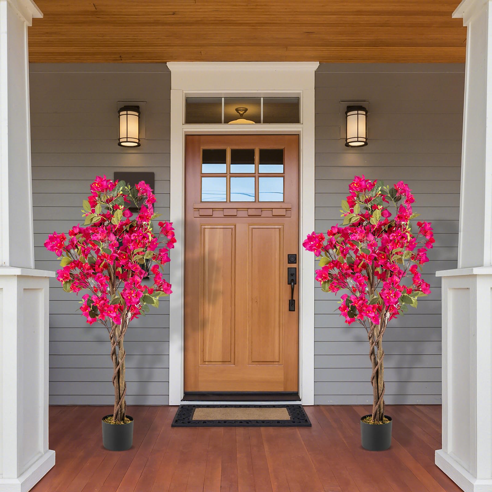 COSTWAY Plante Artificielle Bougainvillier de 120 cm, Plante Fleurie Faussée en Pot de Pépinière avec Fleurs en Pleine Floraison, Fausse Arbre Décoration du Magasin Bureau Maison (Rose 2 Pack)