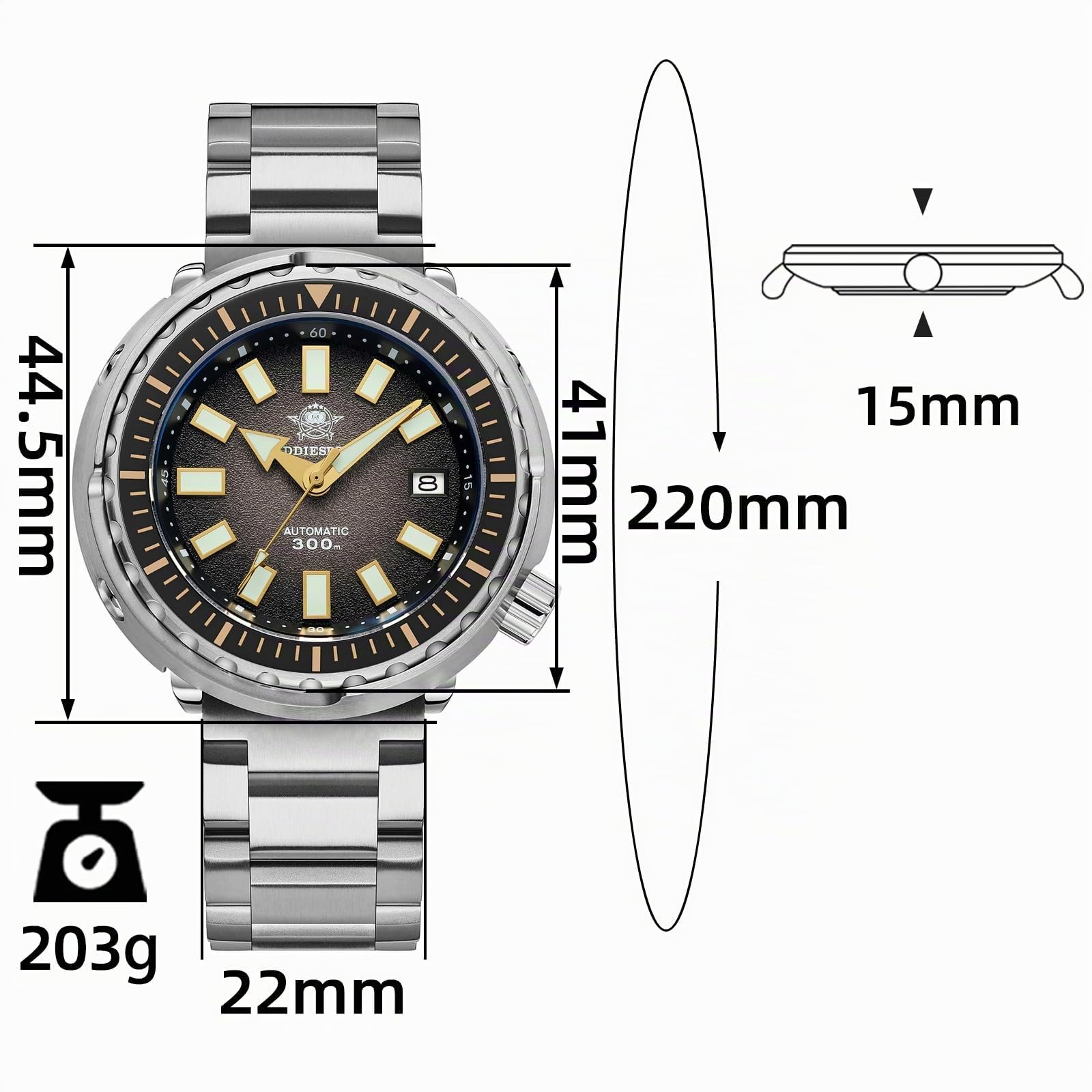 ADDIESDIVE Reloj automático Hombre NH35A Reloj mecanico Cristal de Zafiro BGW9 luminososreloj de Buceo automatico con Pulsera de Acero Inoxidable AD2090