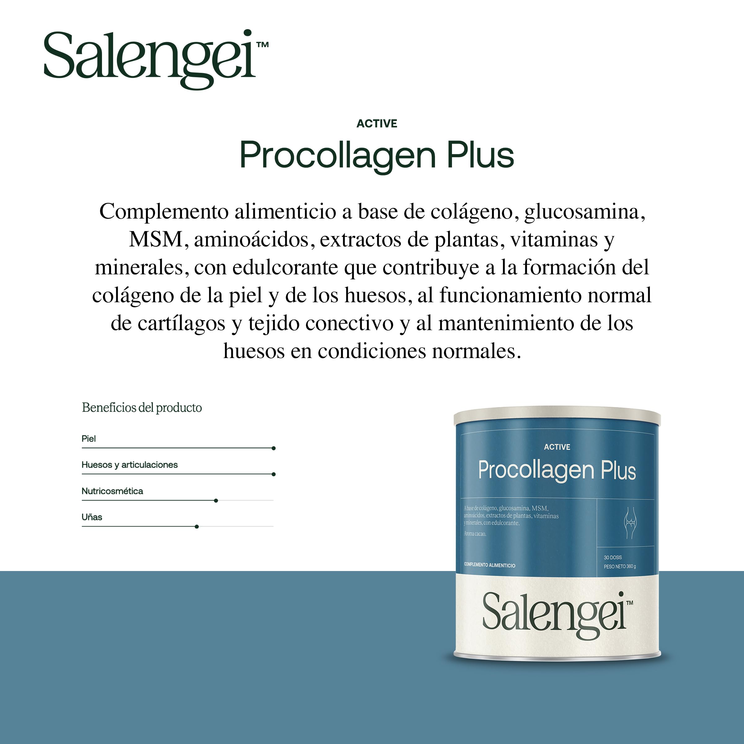 ACTIVE PROCOLLAGEN PLUS - Colágeno, glucosamina, MSM, aminoácidos, extractos de plantas | Formación del colágeno de la piel y de los huesos, funcionamiento normal de cartílagos y tejido conectivo