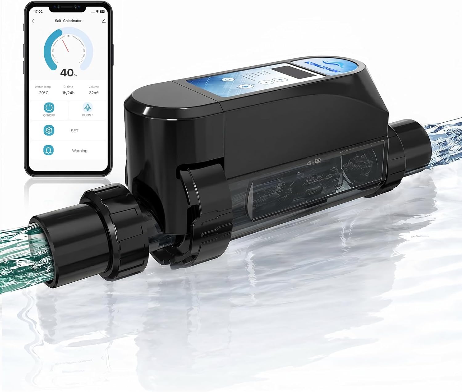 Saltwater Pool Chlorinator System with Two Year Limited Warranty-App Remote Control & Titanium Plate Self-Cleaning Smart Salt Chlorine Generator for Pools up to 35,000 Gallons